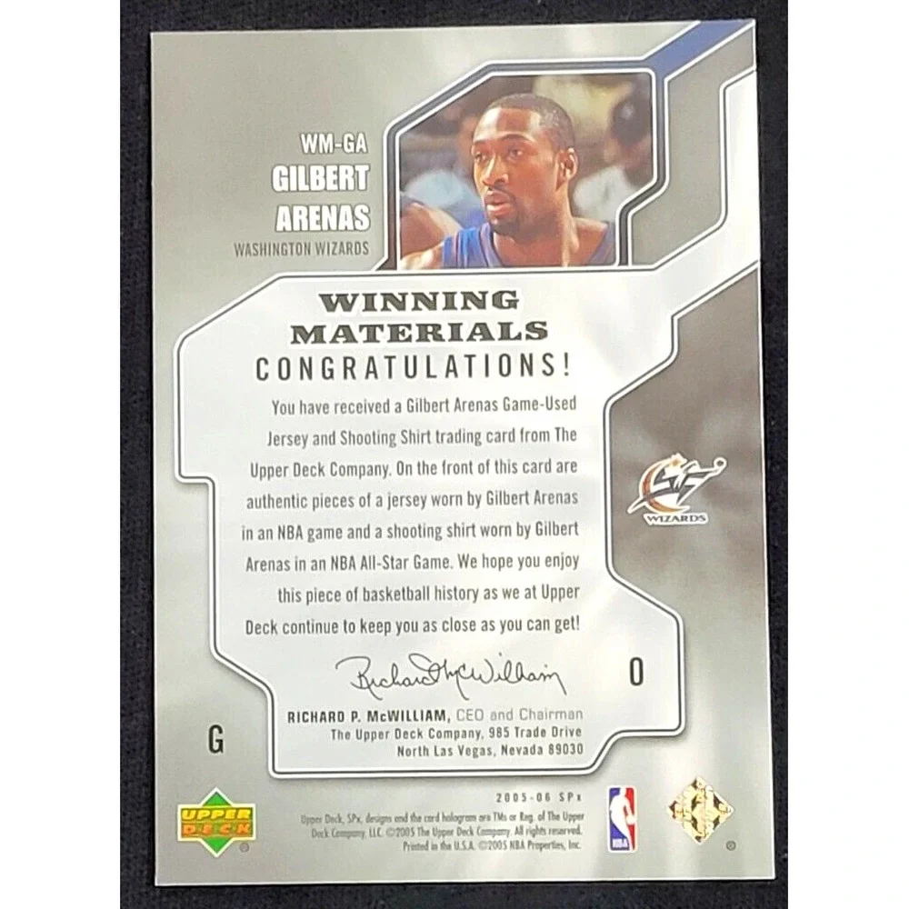 2005-06 SPX GILBERT‎ ARENAS WINNING MATERIALS DOUBLE GAME-USED JERSEY